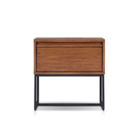 Rya Nightstand with 1 Drawer, Gray Metal Legs, Teak Brown - BM352133
