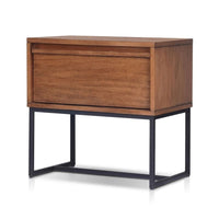 Rya Nightstand with 1 Drawer, Gray Metal Legs, Teak Brown - BM352133