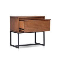 Rya Nightstand with 1 Drawer, Gray Metal Legs, Teak Brown - BM352133