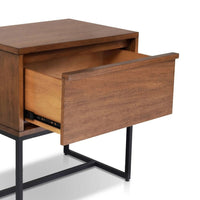 Rya Nightstand with 1 Drawer, Gray Metal Legs, Teak Brown - BM352133