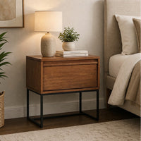 Rya Nightstand with 1 Drawer, Gray Metal Legs, Teak Brown - BM352133