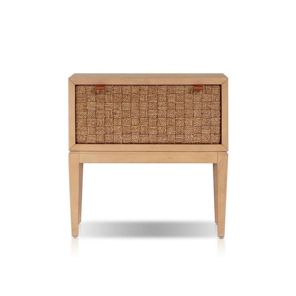 Rena Nightstand, 1 Drawer with Sea Grass Accent Front, Natural Brown - BM352134