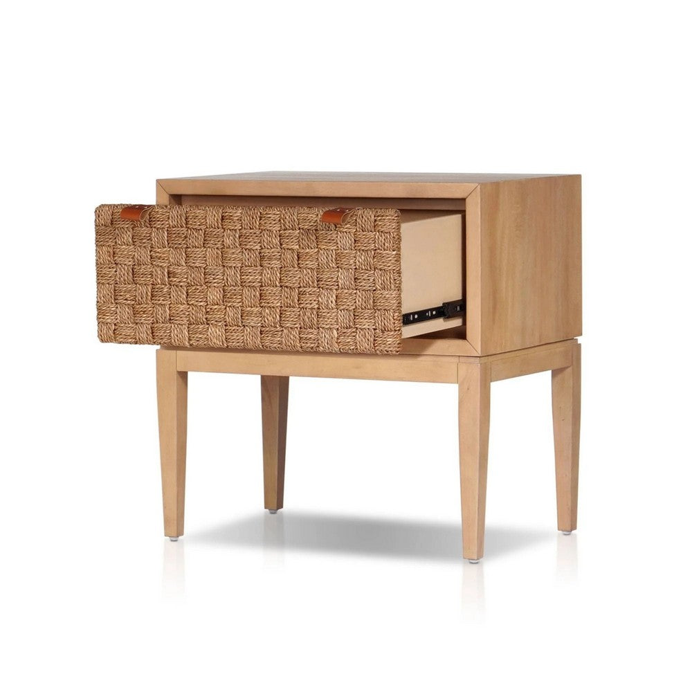 Rena Nightstand, 1 Drawer with Sea Grass Accent Front, Natural Brown - BM352134