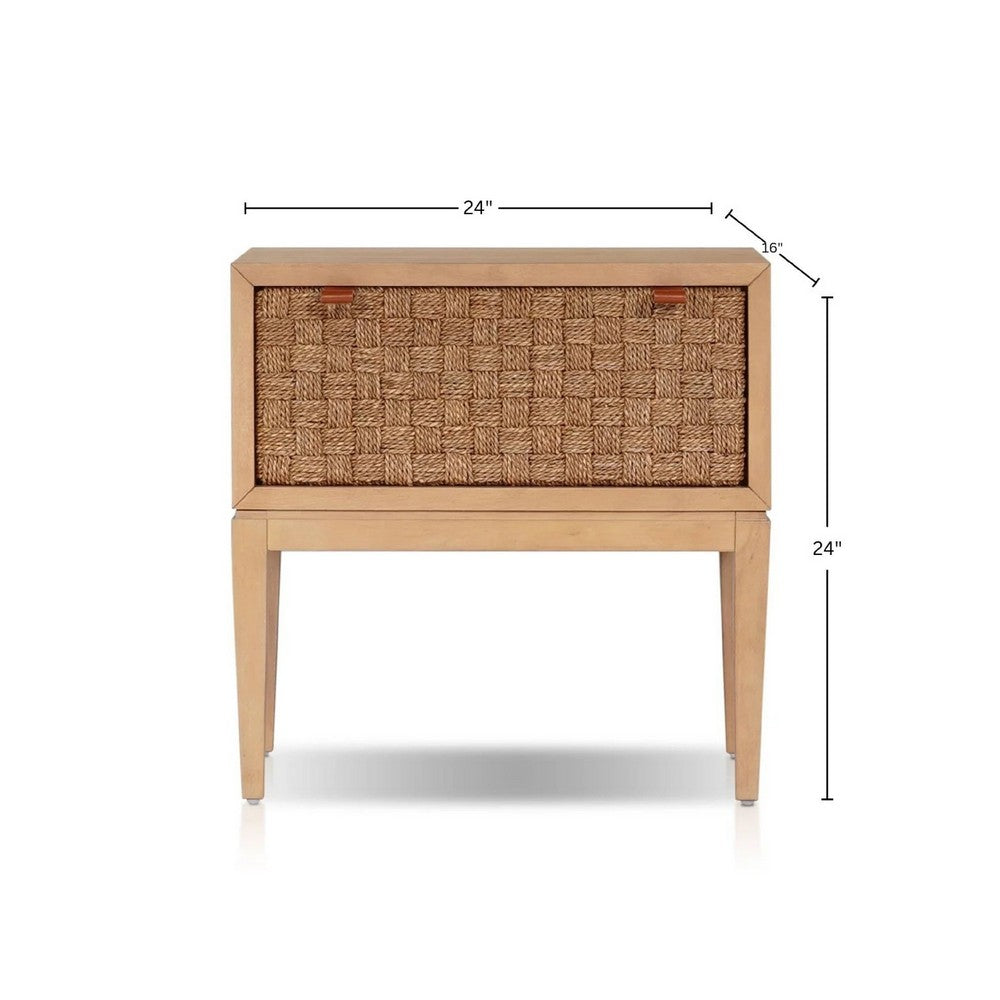 Rena Nightstand, 1 Drawer with Sea Grass Accent Front, Natural Brown - BM352134