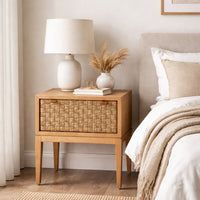 Rena Nightstand, 1 Drawer with Sea Grass Accent Front, Natural Brown - BM352134