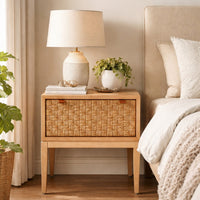 Rena Nightstand, 1 Drawer with Sea Grass Accent Front, Natural Brown - BM352134