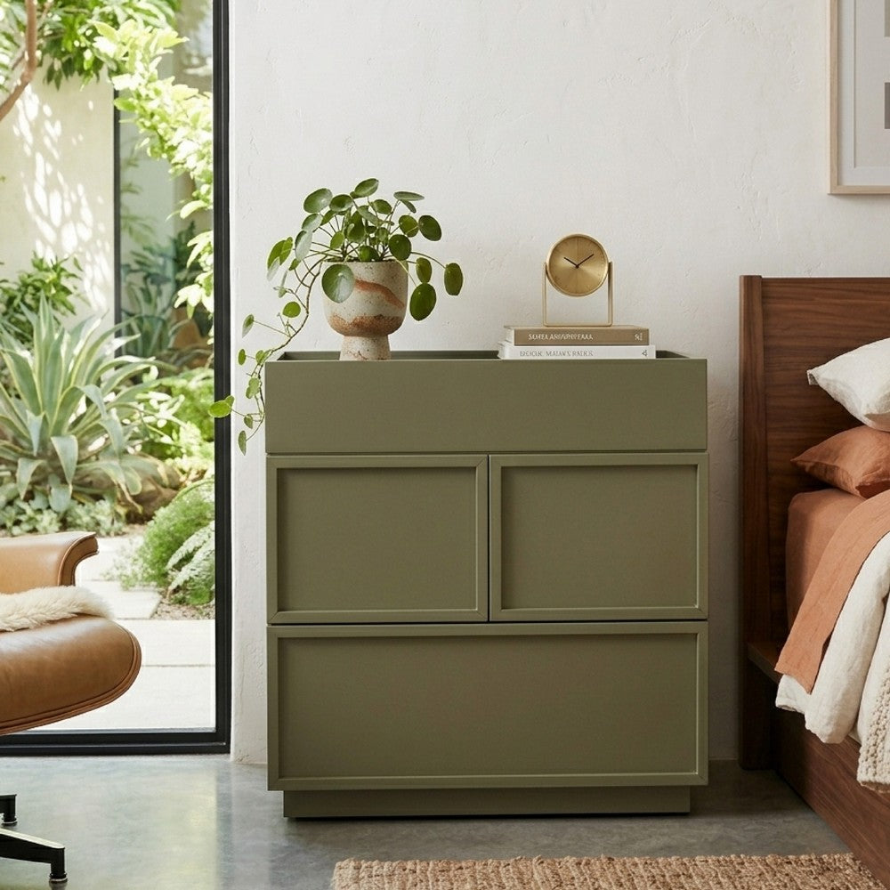 Sena Nightstand with Tray Top, 2 Soft Close Drawers, Olive Green - BM352135