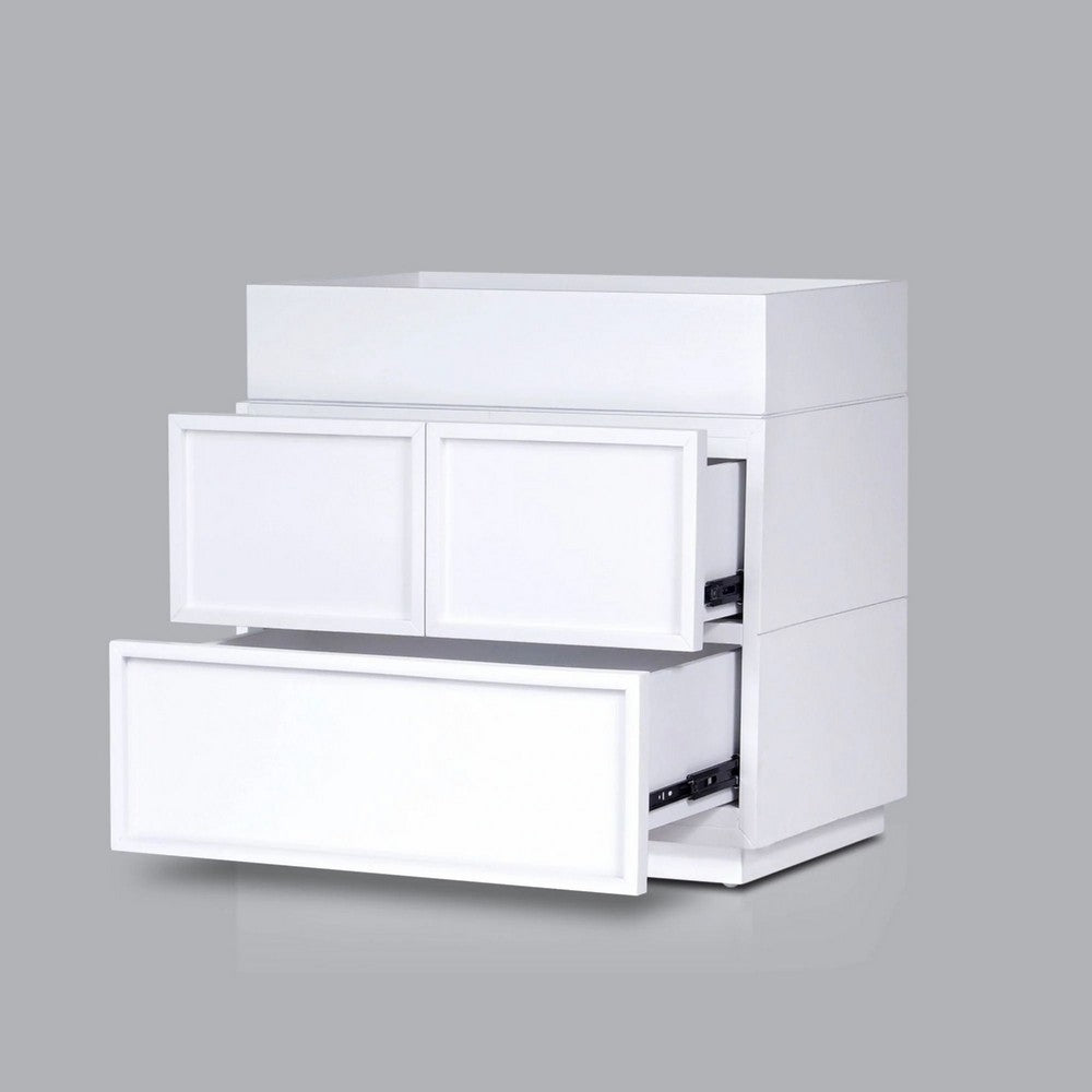 Sena Nightstand with Tray Top, 2 Soft Close Drawers, Glam White - BM352136