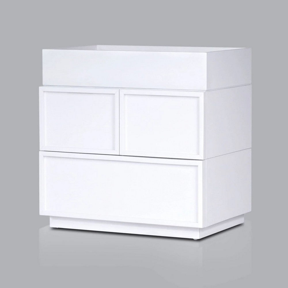 Sena Nightstand with Tray Top, 2 Soft Close Drawers, Glam White - BM352136