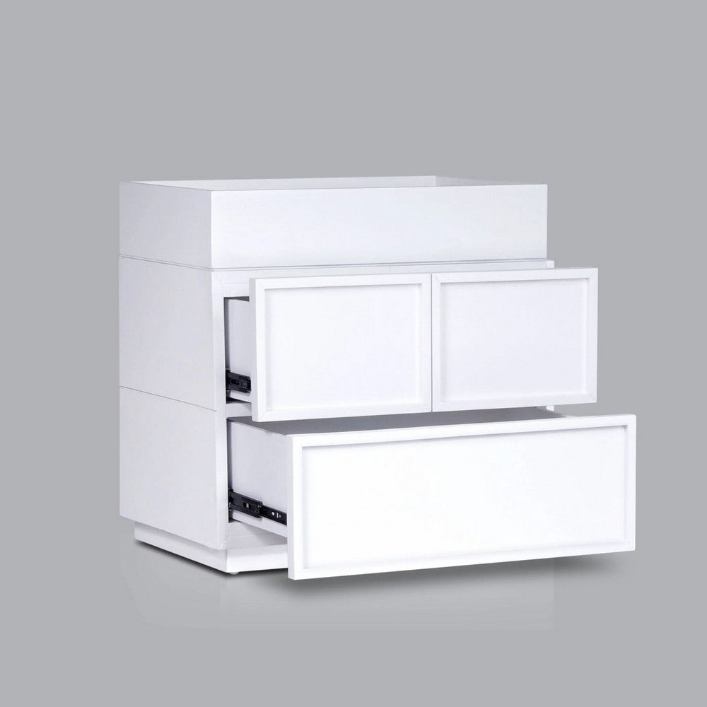 Sena Nightstand with Tray Top, 2 Soft Close Drawers, Glam White - BM352136