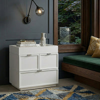 Sena Nightstand with Tray Top, 2 Soft Close Drawers, Glam White - BM352136