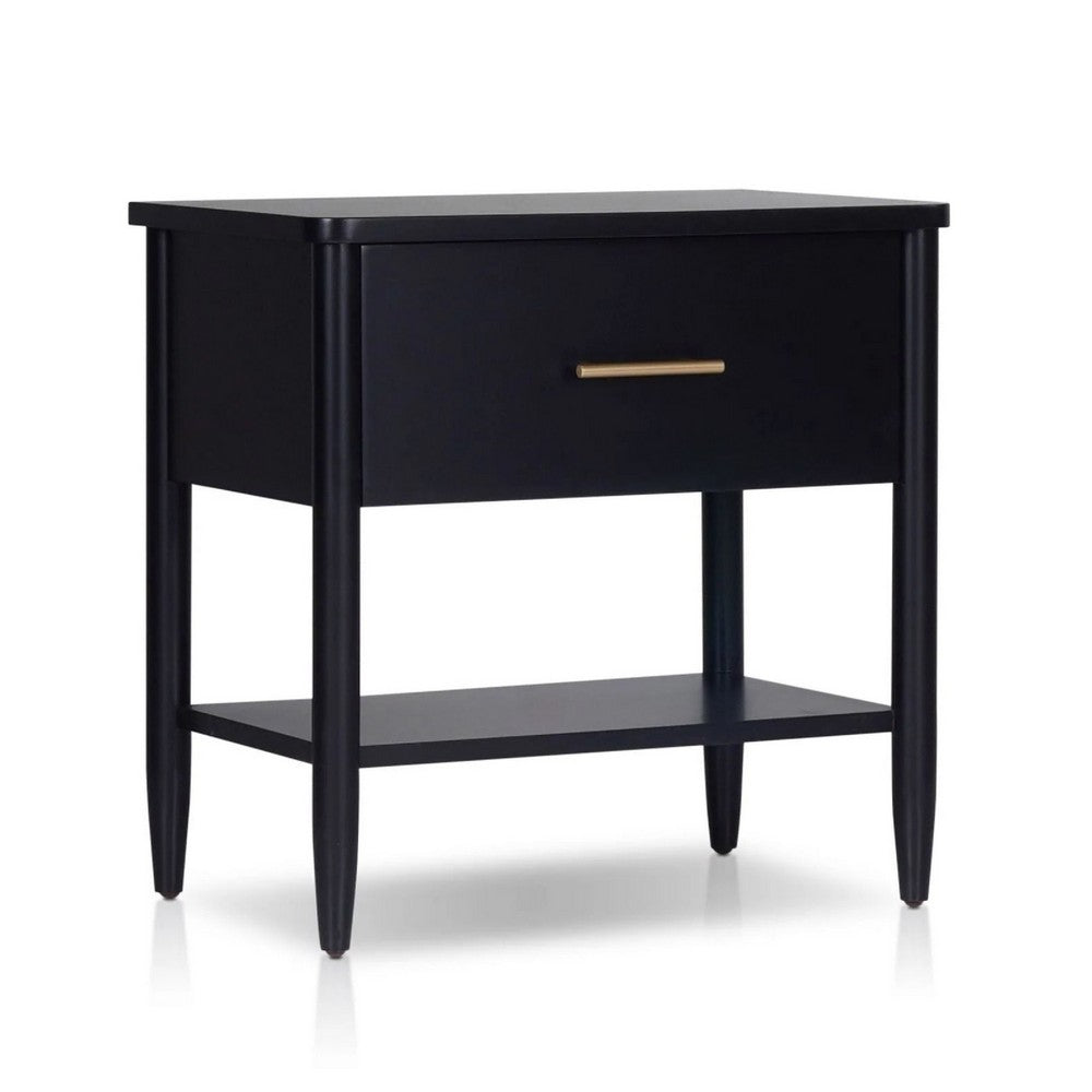 Lex Bedside Nightstand, 1 Drawer and Fixed Open Shelf, Black - BM352137