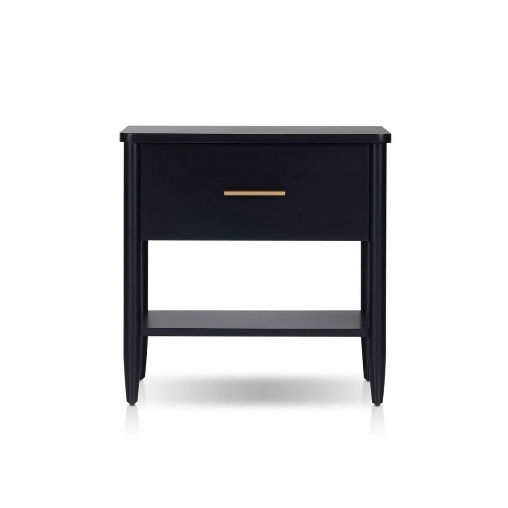 Lex Bedside Nightstand, 1 Drawer and Fixed Open Shelf, Black - BM352137