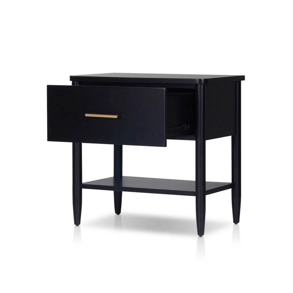 Lex Bedside Nightstand, 1 Drawer and Fixed Open Shelf, Black - BM352137