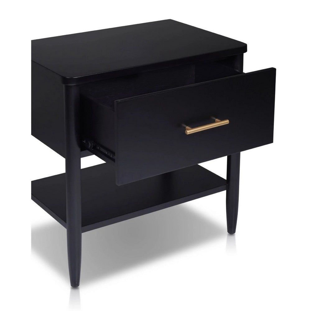 Lex Bedside Nightstand, 1 Drawer and Fixed Open Shelf, Black - BM352137