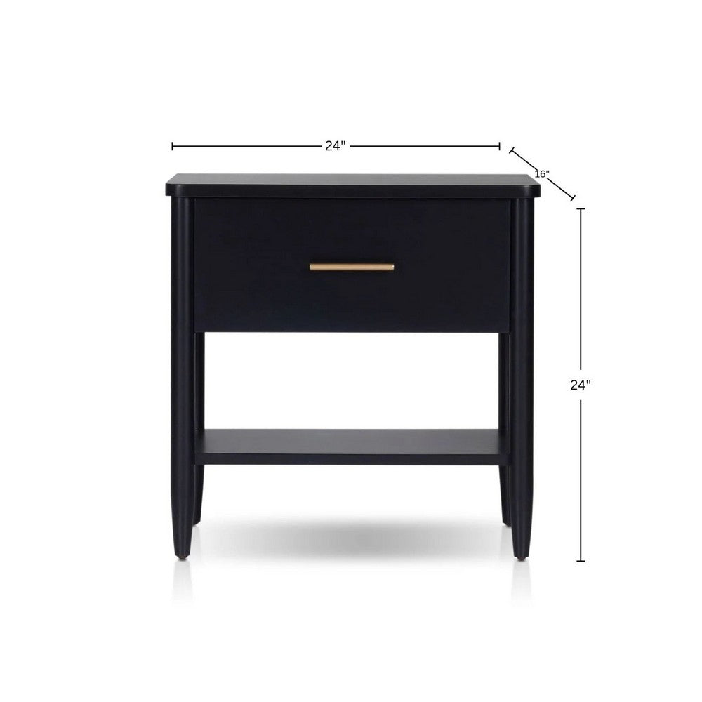 Lex Bedside Nightstand, 1 Drawer and Fixed Open Shelf, Black - BM352137