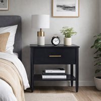 Lex Bedside Nightstand, 1 Drawer and Fixed Open Shelf, Black - BM352137