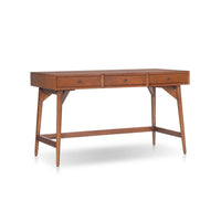 Ian Large Office Desk, 3 Felt Lined Drawers, Chestnut Brown Wood 52 Inch - BM352143