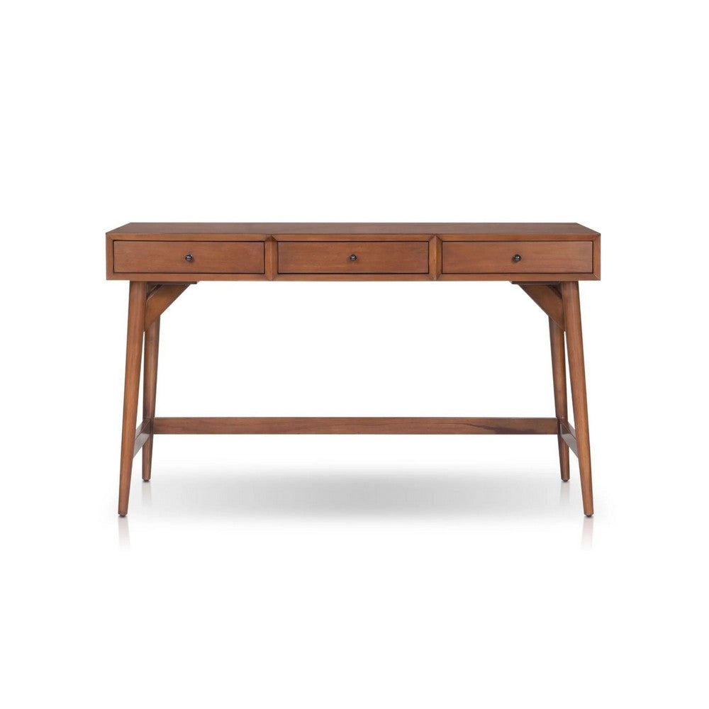 Ian Large Office Desk, 3 Felt Lined Drawers, Chestnut Brown Wood 52 Inch - BM352143
