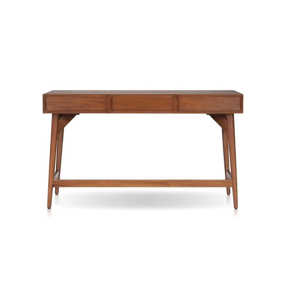 Ian Large Office Desk, 3 Felt Lined Drawers, Chestnut Brown Wood 52 Inch - BM352143