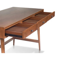 Ian Large Office Desk, 3 Felt Lined Drawers, Chestnut Brown Wood 52 Inch - BM352143