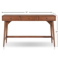 Ian Large Office Desk, 3 Felt Lined Drawers, Chestnut Brown Wood 52 Inch - BM352143