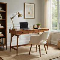 Ian Large Office Desk, 3 Felt Lined Drawers, Chestnut Brown Wood 52 Inch - BM352143