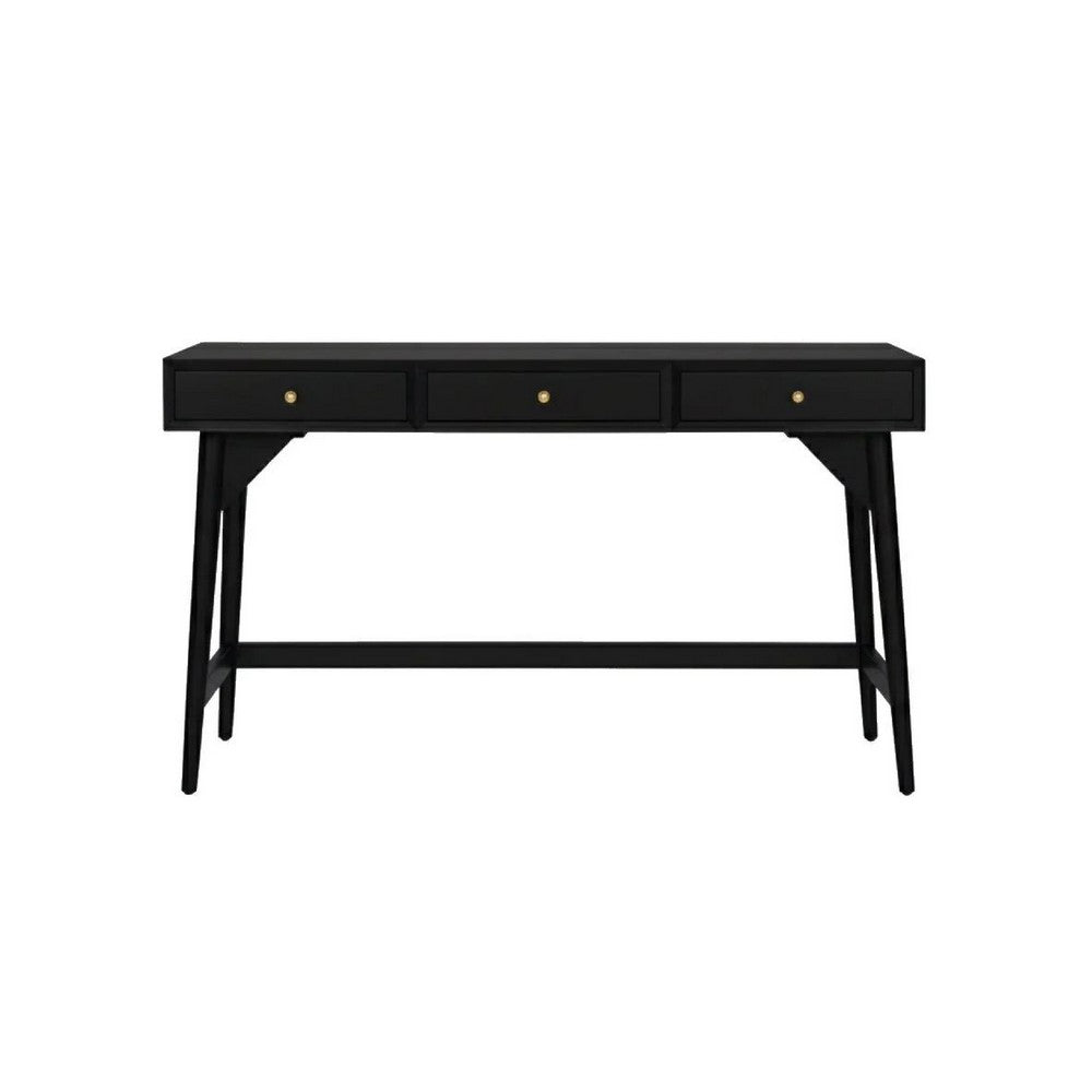 Ian Large Office Desk, 3 Felt Lined Drawers, Modern Black Wood 52 Inch - BM352144
