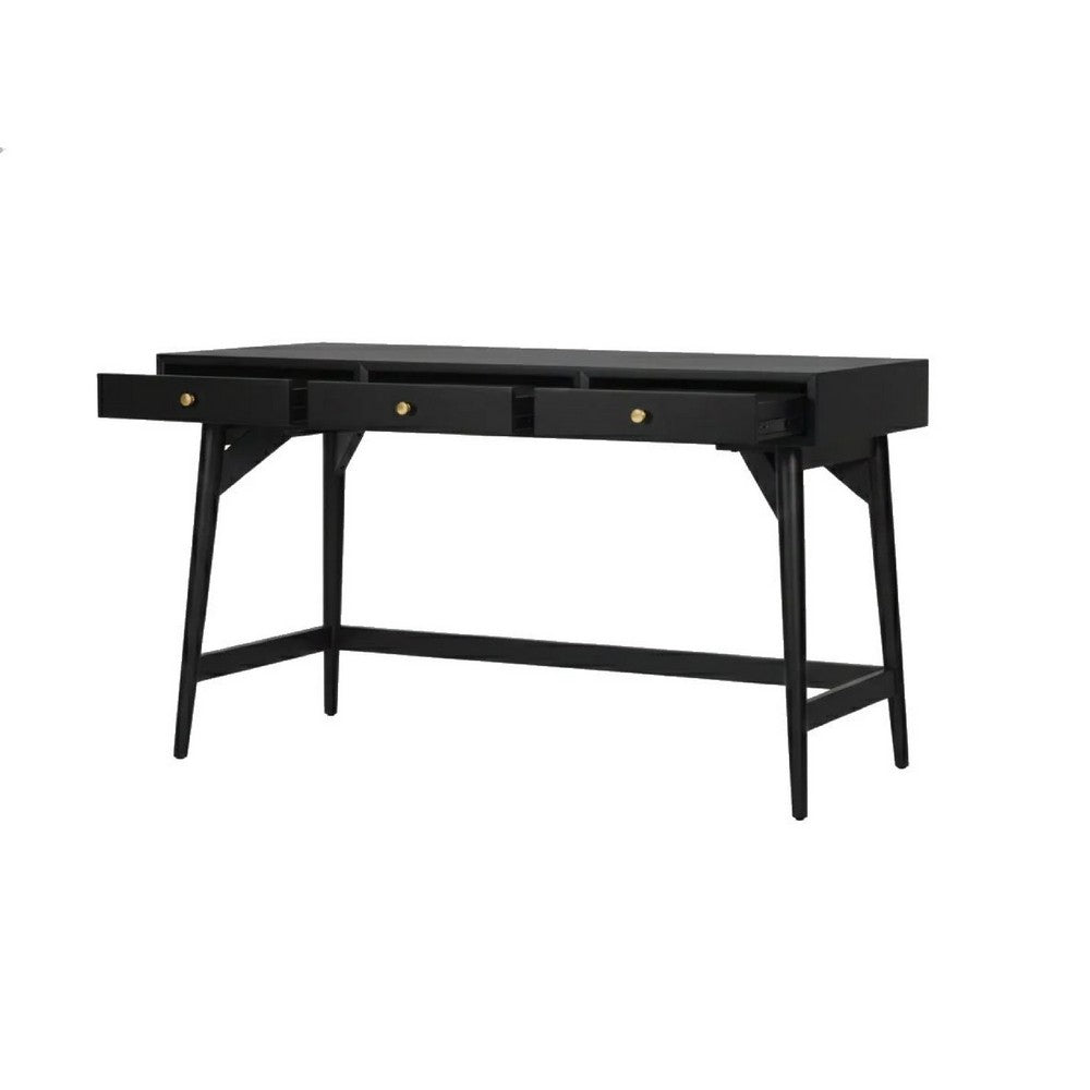 Ian Large Office Desk, 3 Felt Lined Drawers, Modern Black Wood 52 Inch - BM352144
