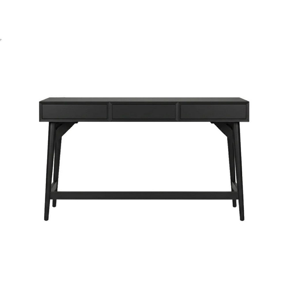 Ian Large Office Desk, 3 Felt Lined Drawers, Modern Black Wood 52 Inch - BM352144