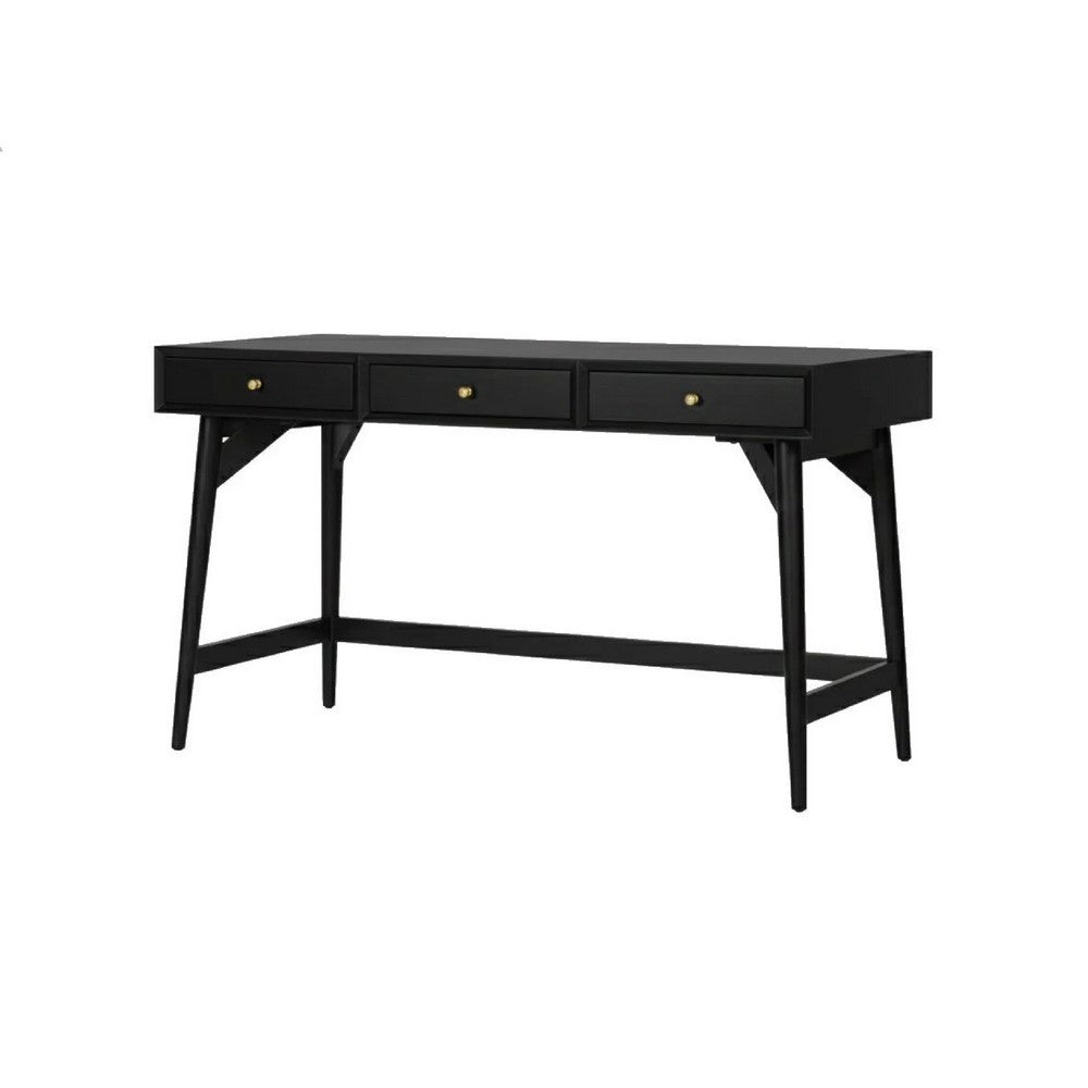 Ian Large Office Desk, 3 Felt Lined Drawers, Modern Black Wood 52 Inch - BM352144