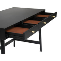 Ian Large Office Desk, 3 Felt Lined Drawers, Modern Black Wood 52 Inch - BM352144