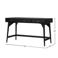 Ian Large Office Desk, 3 Felt Lined Drawers, Modern Black Wood 52 Inch - BM352144