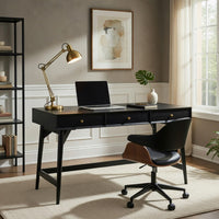 Ian Large Office Desk, 3 Felt Lined Drawers, Modern Black Wood 52 Inch - BM352144