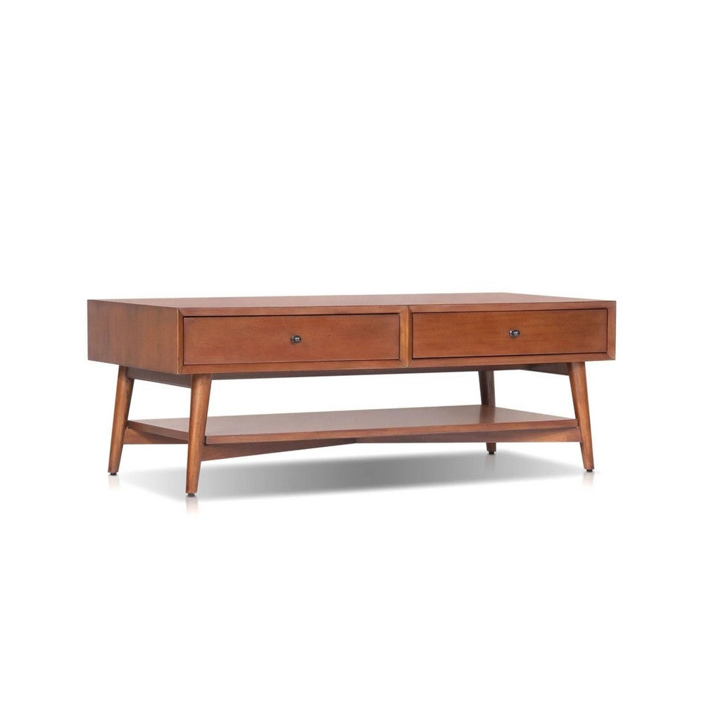 Ian Coffee Table, 2 Drawers and Shelf, Chestnut Brown 48 Inch Rectangular - BM352145