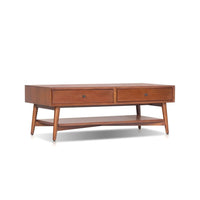 Ian Coffee Table, 2 Drawers and Shelf, Chestnut Brown 48 Inch Rectangular - BM352145