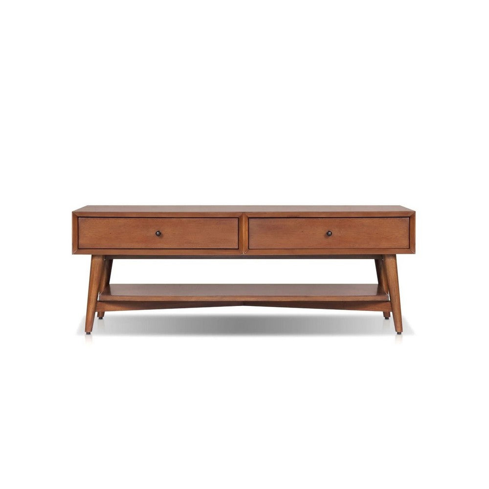 Ian Coffee Table, 2 Drawers and Shelf, Chestnut Brown 48 Inch Rectangular - BM352145