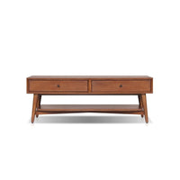 Ian Coffee Table, 2 Drawers and Shelf, Chestnut Brown 48 Inch Rectangular - BM352145