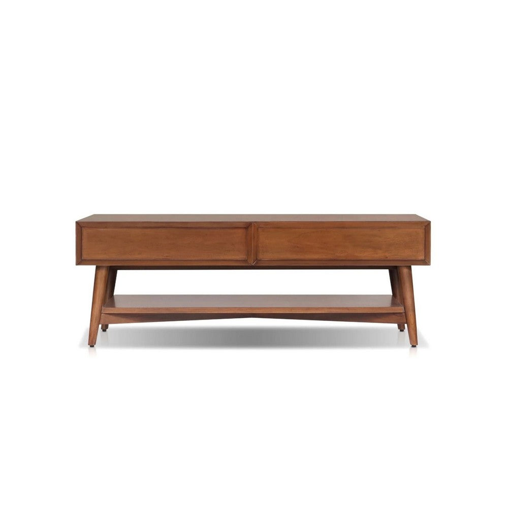 Ian Coffee Table, 2 Drawers and Shelf, Chestnut Brown 48 Inch Rectangular - BM352145