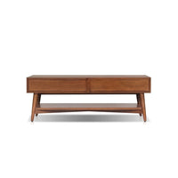 Ian Coffee Table, 2 Drawers and Shelf, Chestnut Brown 48 Inch Rectangular - BM352145