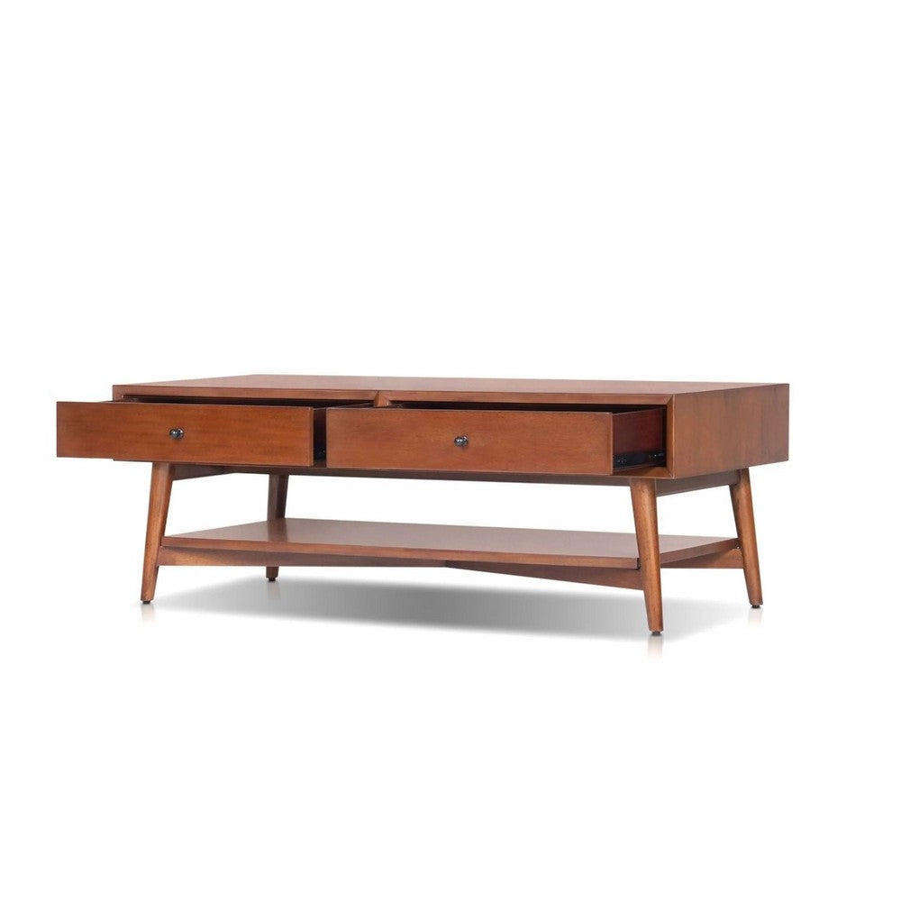 Ian Coffee Table, 2 Drawers and Shelf, Chestnut Brown 48 Inch Rectangular - BM352145