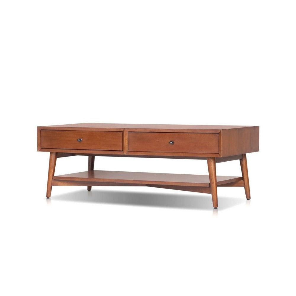 Ian Coffee Table, 2 Drawers and Shelf, Chestnut Brown 48 Inch Rectangular - BM352145