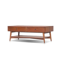 Ian Coffee Table, 2 Drawers and Shelf, Chestnut Brown 48 Inch Rectangular - BM352145