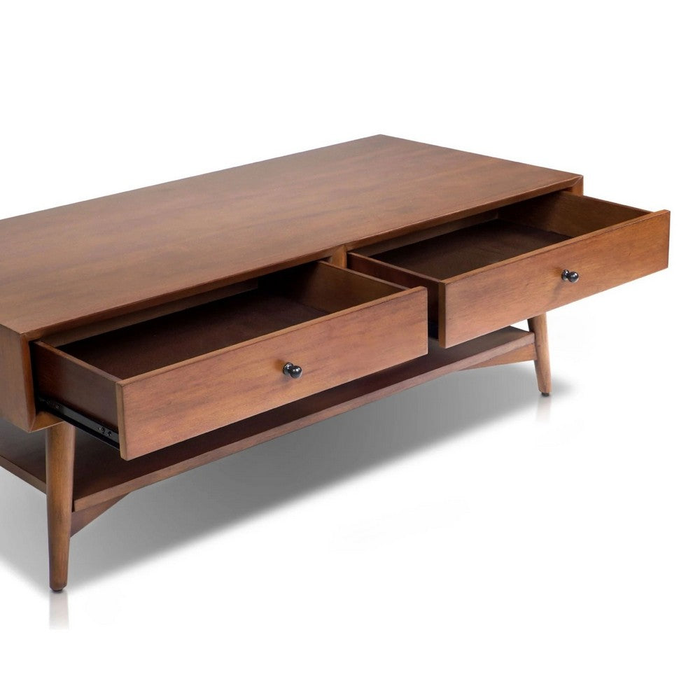 Ian Coffee Table, 2 Drawers and Shelf, Chestnut Brown 48 Inch Rectangular - BM352145