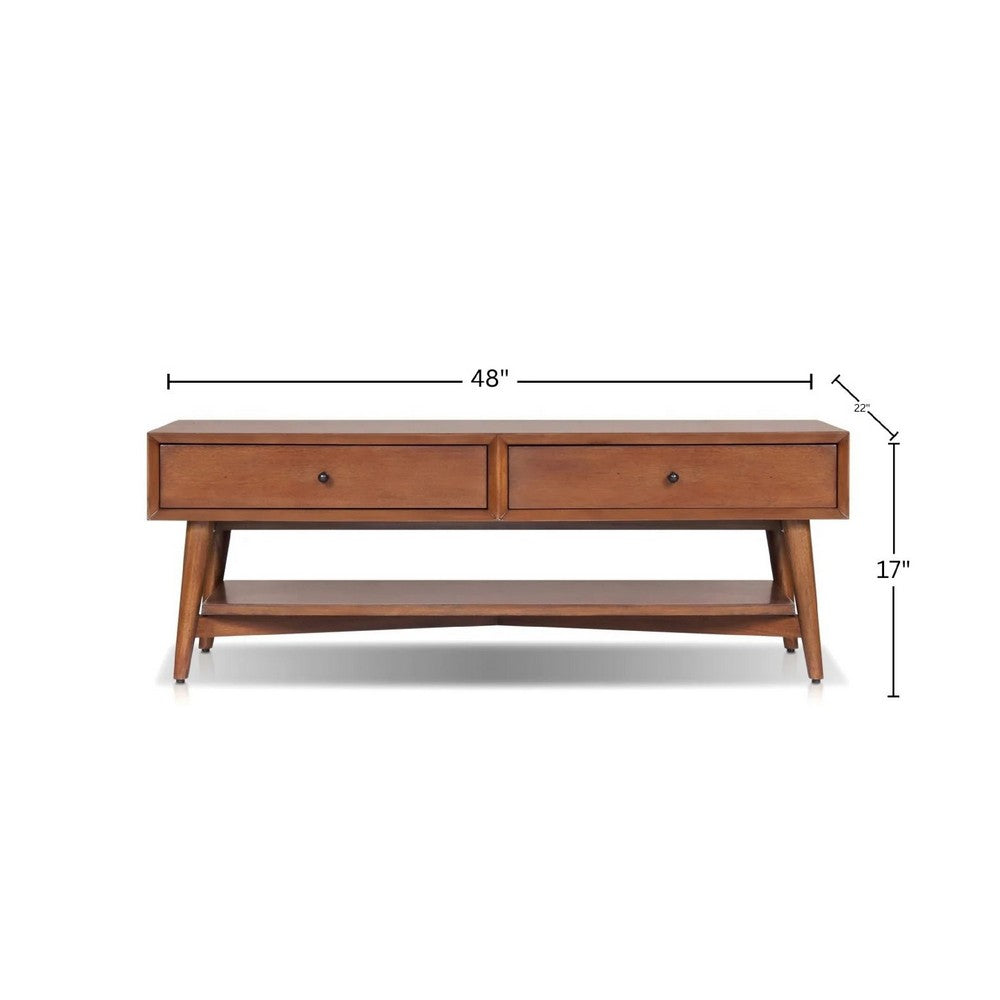 Ian Coffee Table, 2 Drawers and Shelf, Chestnut Brown 48 Inch Rectangular - BM352145
