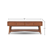 Ian Coffee Table, 2 Drawers and Shelf, Chestnut Brown 48 Inch Rectangular - BM352145