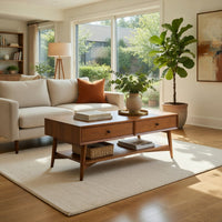 Ian Coffee Table, 2 Drawers and Shelf, Chestnut Brown 48 Inch Rectangular - BM352145