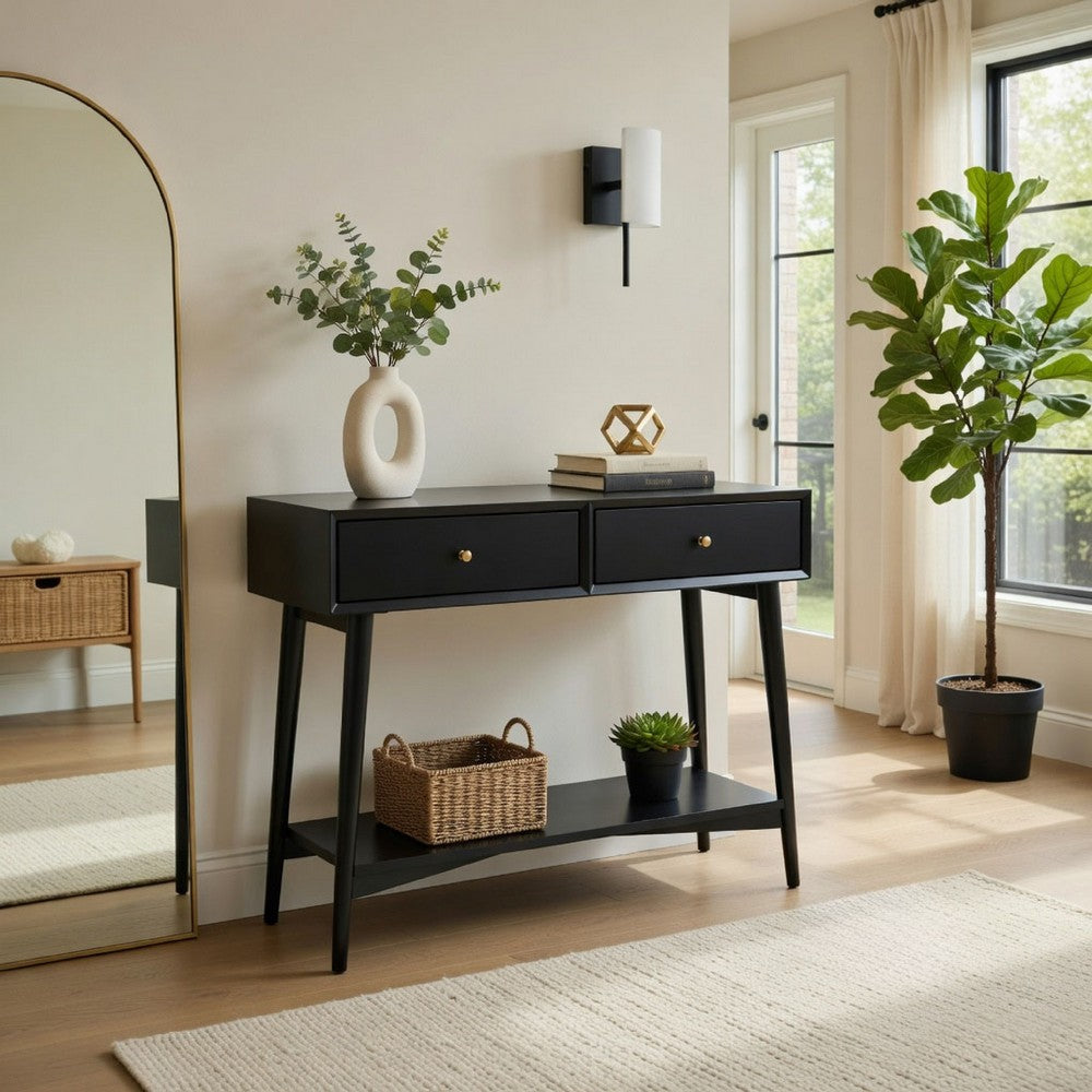 Ian Console Table, 2 Drawers w Shelf, Modern Black, 42 Inch Rectangular - BM352148