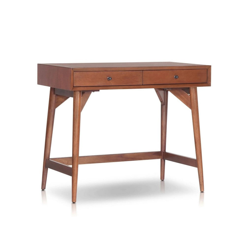 Ian Mini Office Desk, 2 Felt Lined Drawers, Chestnut Brown Wood 36 Inch - BM352149