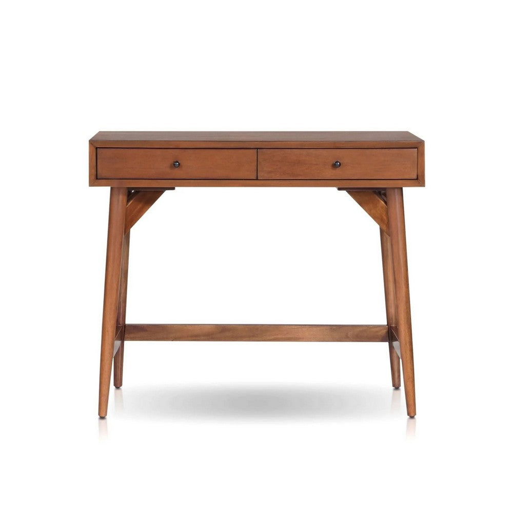 Ian Mini Office Desk, 2 Felt Lined Drawers, Chestnut Brown Wood 36 Inch - BM352149